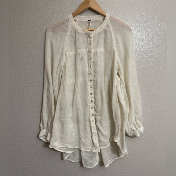 Free People Front Button Down Back Embroidered Blouse - Picture 2 of 12